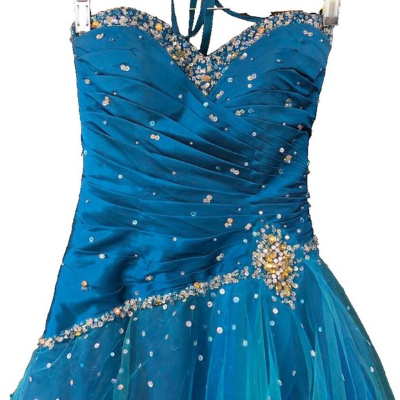 Mori Lee Teal Pageant Ballgown Pageant, Quinceanera, Prom Sz 1/2 - Picture 2 of 13